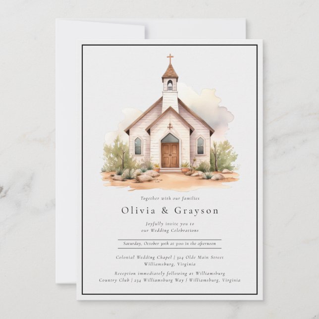 Invitación Boda de capilla de color acuático occidental simpl (Anverso)