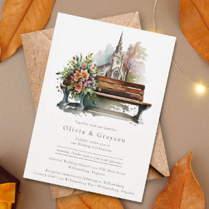 Invitación Boda de capilla Naranja de acuarela moderna quemad