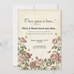 Invitación Boda de Capítulo de Cuento de Hadas de Rosa Antigu