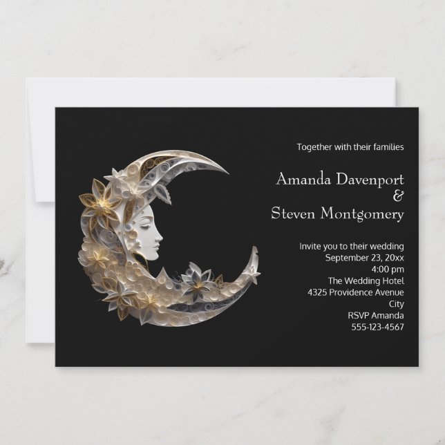 Invitación Boda de Cara de Mujer en la Luna (Anverso)