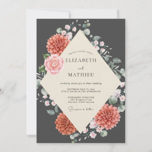 Invitación Boda de Carbón Coral Dahlia