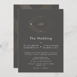 Invitación Boda de carbón vegetal de oro geométrico moderno s