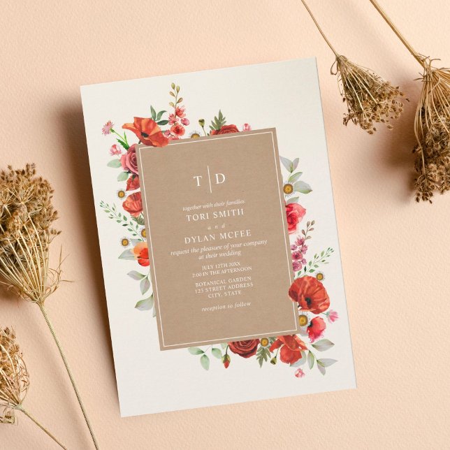 Invitación Boda de Cardstock Botánico Floral Rojo (Subido por el creador)