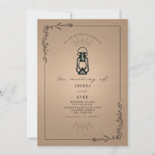 Invitación Boda de Cardstock Botánico Rústico de Linterna Vin