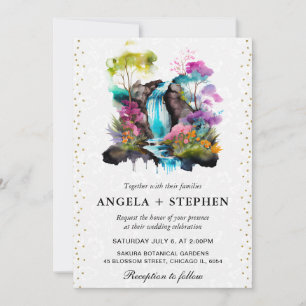Invitación Boda de cascada de agua de primavera floral acuare