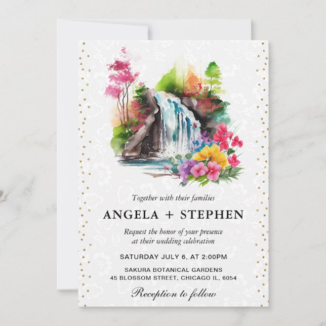 Invitación Boda de cascada de cascada de agua floral (Anverso)