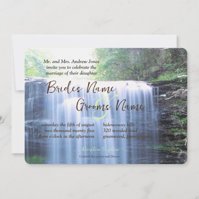 Invitación Boda de cascada de la naturaleza verde (Anverso)