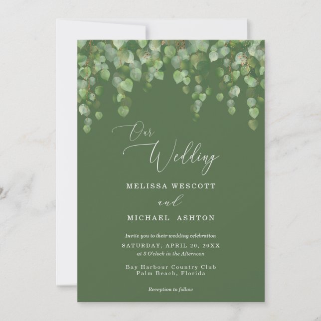 Invitación Boda de cascada Eucalyptus Greenery (Anverso)