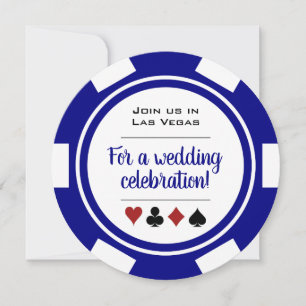 Invitación Boda de Casino de Chip de Póquer Azul Y Blanco