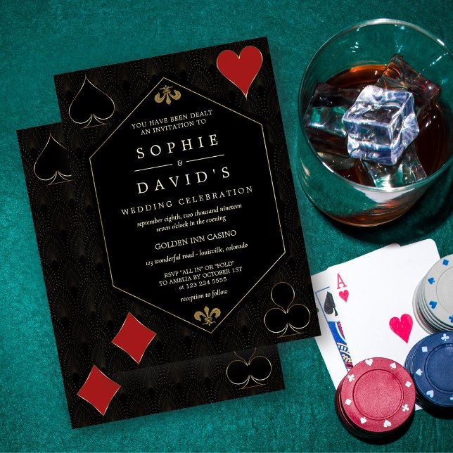 Invitación Boda de Casino de lujo Art Deco Gatsby Vegas Poker (Art Deco Casino Las Vegas poker wedding invitation)
