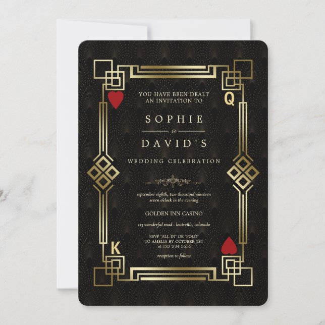 Invitación Boda de Casino de Poker Glam Great Gatsby Las Vega (Anverso)