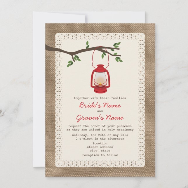 Invitación Boda de casquillo de linterna / Linterna de aceite (Anverso)
