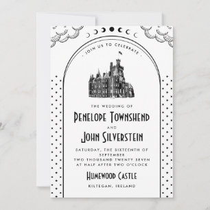 Invitación Boda de Castillo Blanco Negro Arte Deco Gótico
