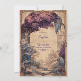 Invitación Boda de Castillo de Árbol Púrpura de Fantasía Vint