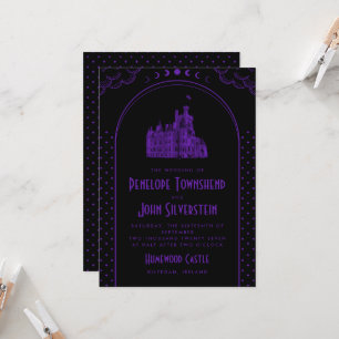 Invitación Boda de Castillo Morado Negro Art Déco Gótico