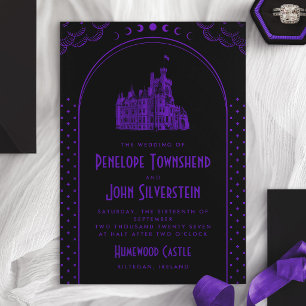 Invitación Boda de Castillo Morado Negro Art Déco Gótico