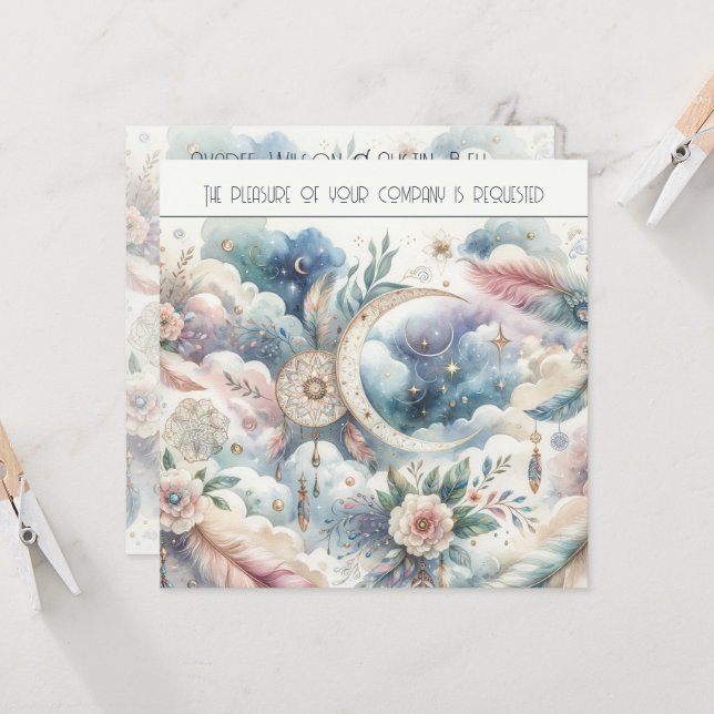 Invitación Boda de Catcher de Sueño Celestial Azul y Oro (Anverso/Reverso In Situ)