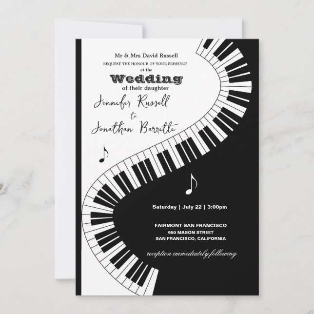 Invitación Boda de Cayos de piano de músicos creativos (Anverso)