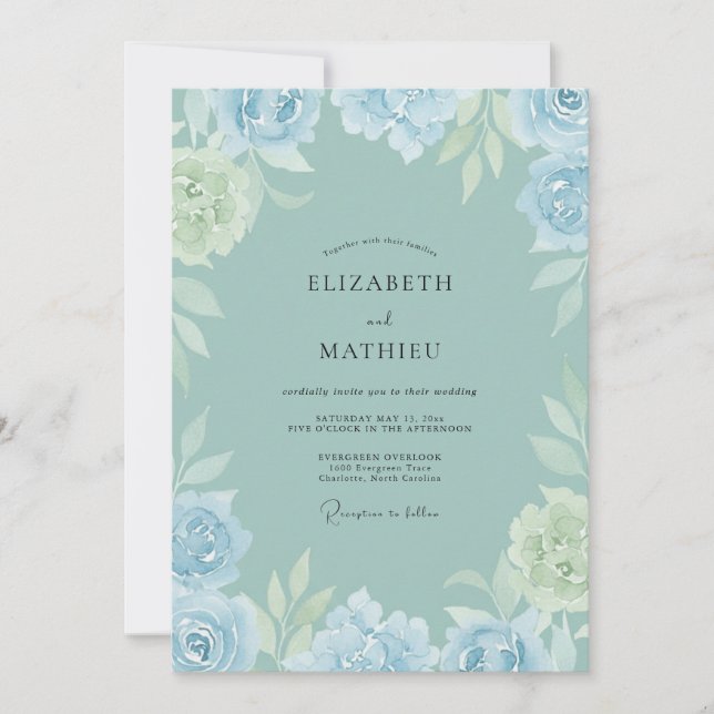 Invitación Boda de Celadón Ice Peony (Anverso)