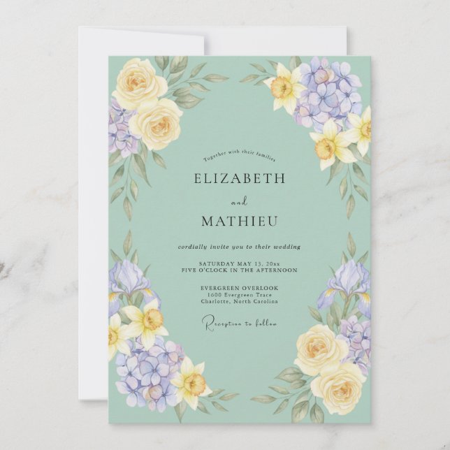 Invitación Boda de Celadón Mantequilla Lila Peonía (Anverso)