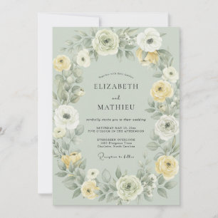 Invitación Boda de Celadón Ranunculus Eucalipto Amarillo Mant