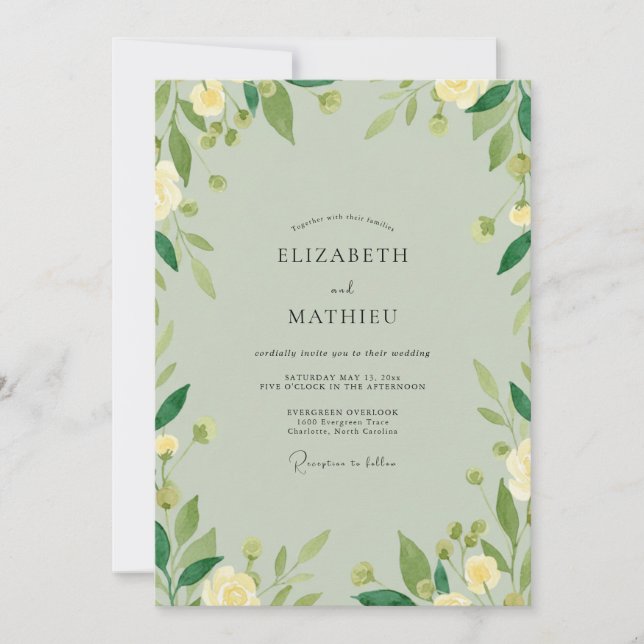 Invitación Boda de Celadón Verde marfil (Anverso)