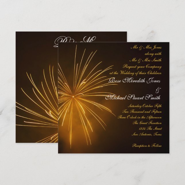 Invitación Boda de celebración de fuegos artificiales (Anverso / Reverso)