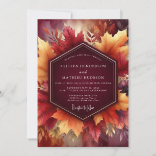 Invitación Boda de Celebración de Hoja de Otoño de Borgoña