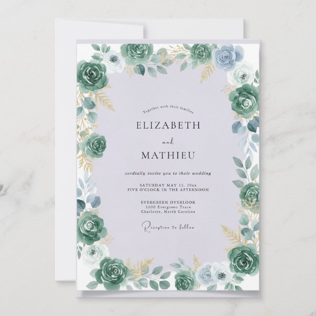 Invitación Boda de Celeste Suculento Eucalipto Dorado (Anverso)