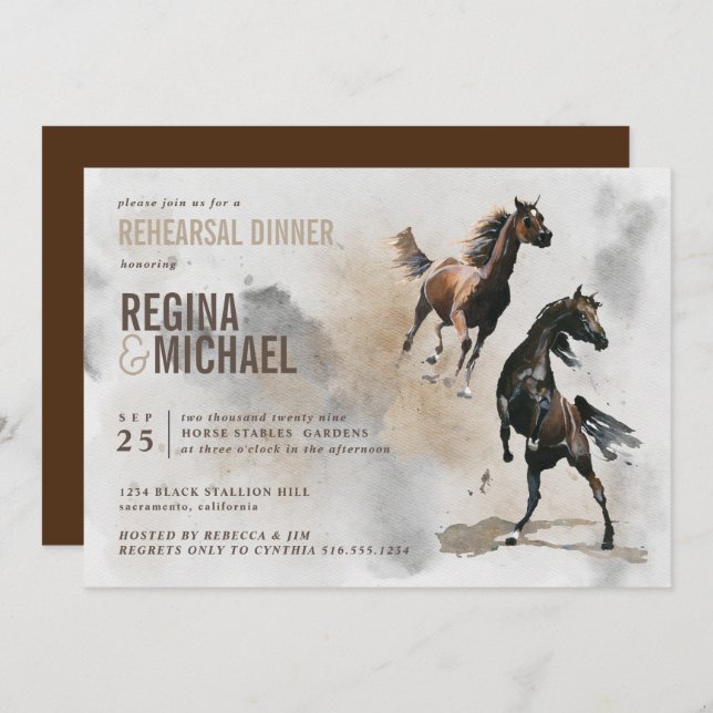 Invitación Boda de cena de ensayo de acuarela silvestre (Anverso / Reverso)