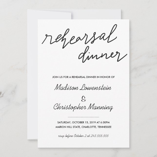 Invitación Boda de cena de ensayo de guión simple (Anverso)