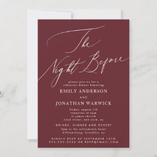 Invitación Boda de cena de ensayo de maroon borgoña