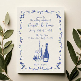 Invitación Boda De Cena Ilustrado Con Mano Brillante