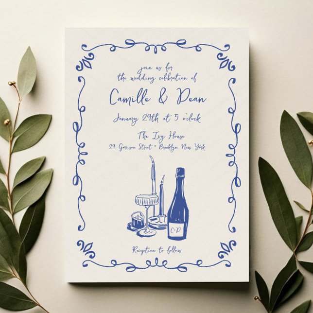 Invitación Boda De Cena Ilustrado Con Mano Brillante (Subido por el creador)