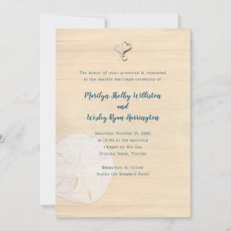 Invitación Boda de Ceremonia de Madera de Sand Dollar Heart