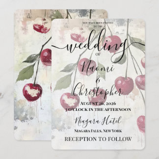Invitación Boda de cerezas en cascada rústica vintage persona