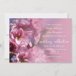 Invitación boda de cerezo rosa en flor en primavera