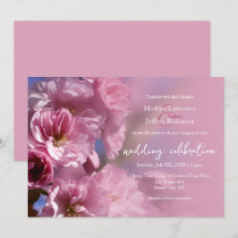 Invitación boda de cerezo rosa en flor en primavera