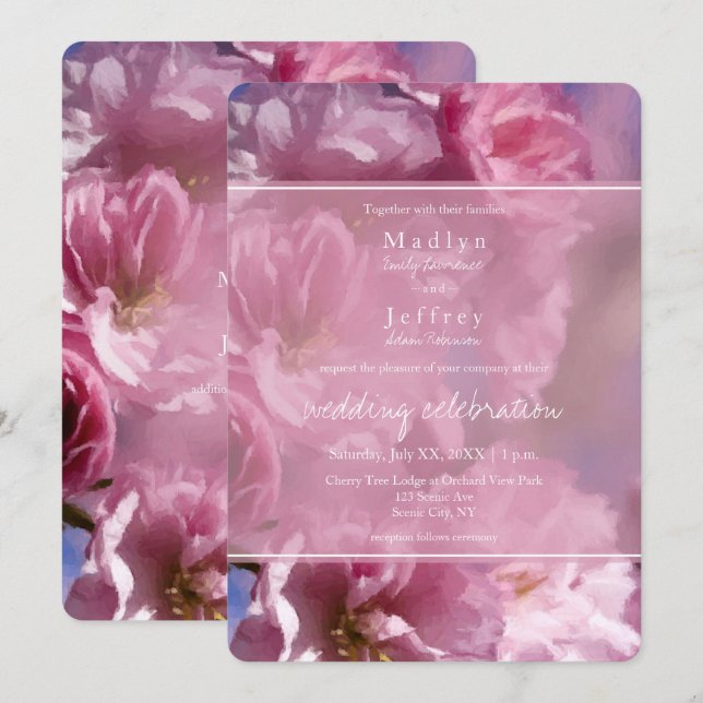 Invitación boda de cerezo rosa en flor en primavera (Anverso / Reverso)