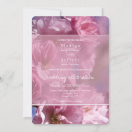 Invitación boda de cerezo rosa en flor en primavera