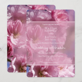 Invitación boda de cerezo rosa en flor en primavera