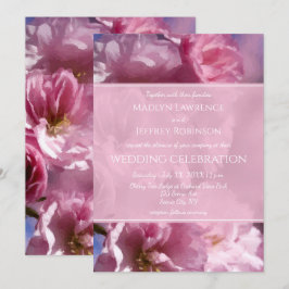 Invitación boda de cerezo rosa en flor en primavera