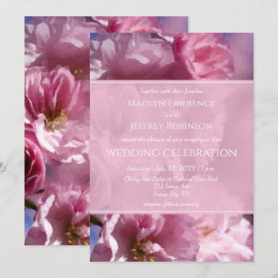 Invitación boda de cerezo rosa en flor en primavera