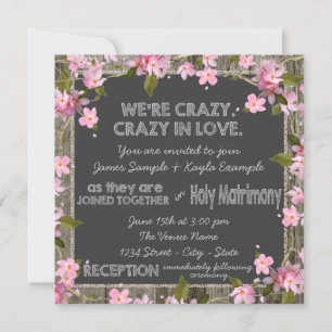 Invitación Boda de Chalk de Madera Rústica de Cerezo Rosado