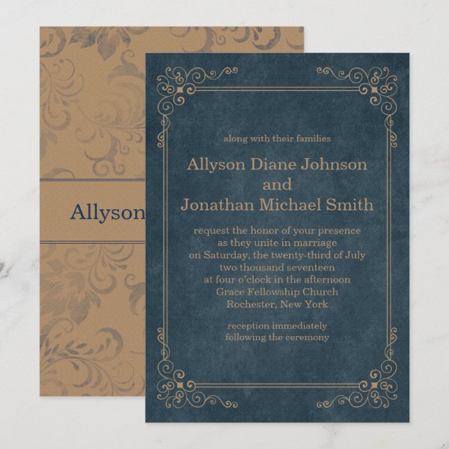 Invitación Boda de Chalkboard de la Marina Rusa del País | (Anverso / Reverso)