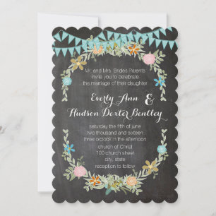 Invitación Boda de Chalkboard Mint Bunting Pennant Garland