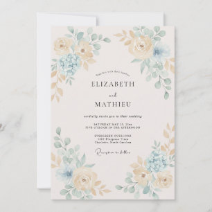 Invitación Boda de Champagne Aqua Foliage Suave Eucalipto