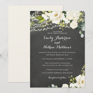 Invitación Boda de Champagne Blanco con Luces Florales en Piz