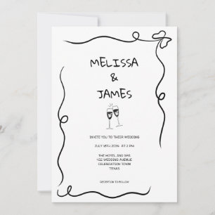 Invitación Boda de Champagne Caprichosa Dibujada a Mano