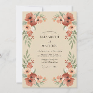 Invitación Boda de Champagne con Amapolas de Terracota